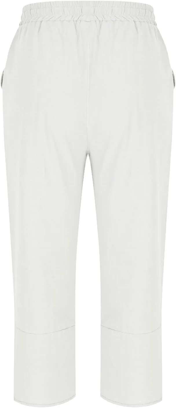 2025 Capri Pants for Women Casual Summer Drawstring Elastic High Waist Linen Pant Straight Leg Cropped Harem Trouser