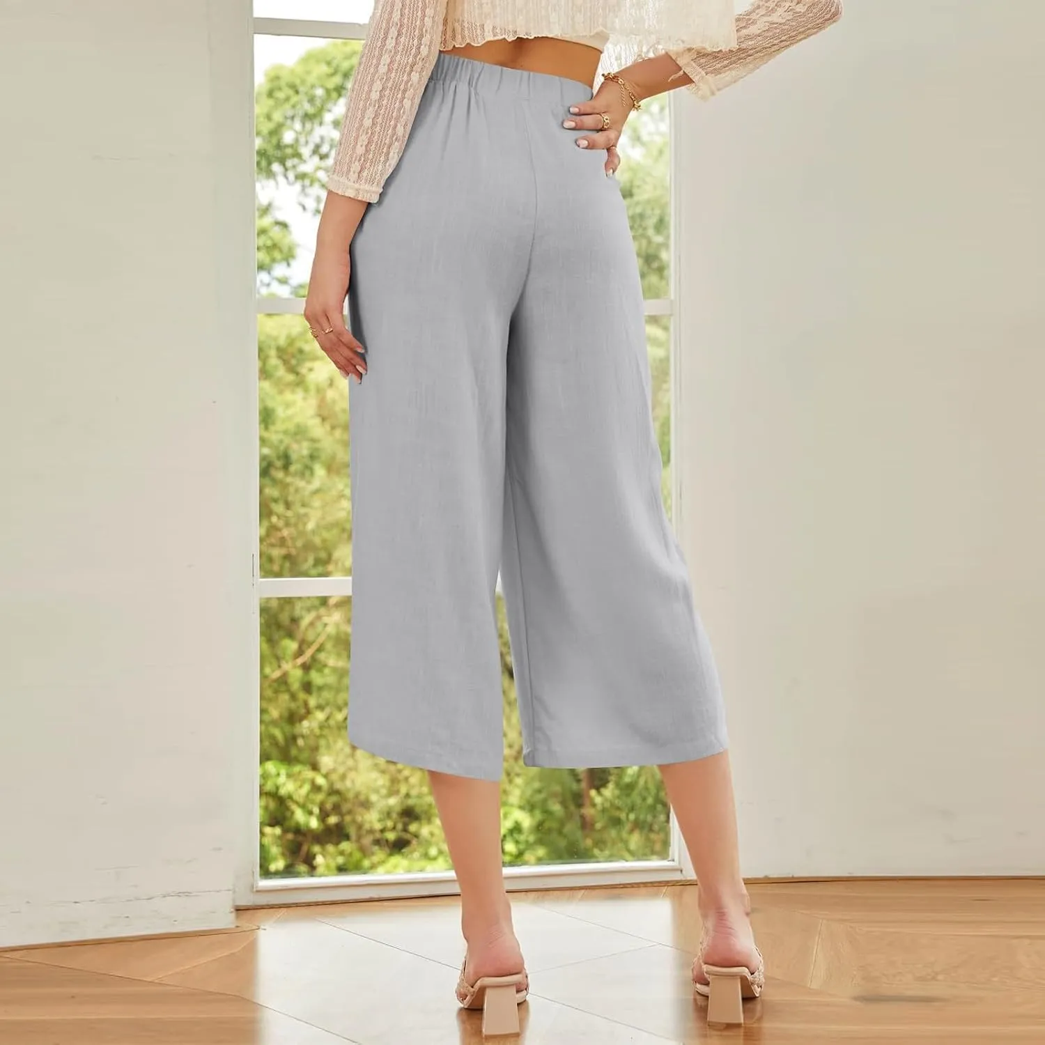 ADHOWBEW Wide Leg Linen Pants for Women Summer 2025 Cover Ups Work Slacks Flowy Palazzo Plus Size Dressy Lounge Trousers