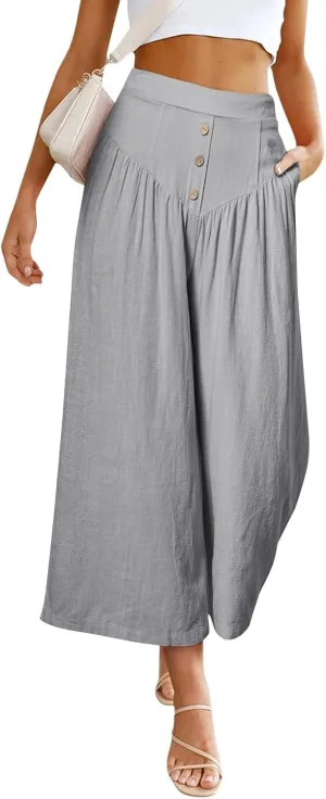 ADHOWBEW Wide Leg Linen Pants for Women Summer 2025 Cover Ups Work Slacks Flowy Palazzo Plus Size Dressy Lounge Trousers