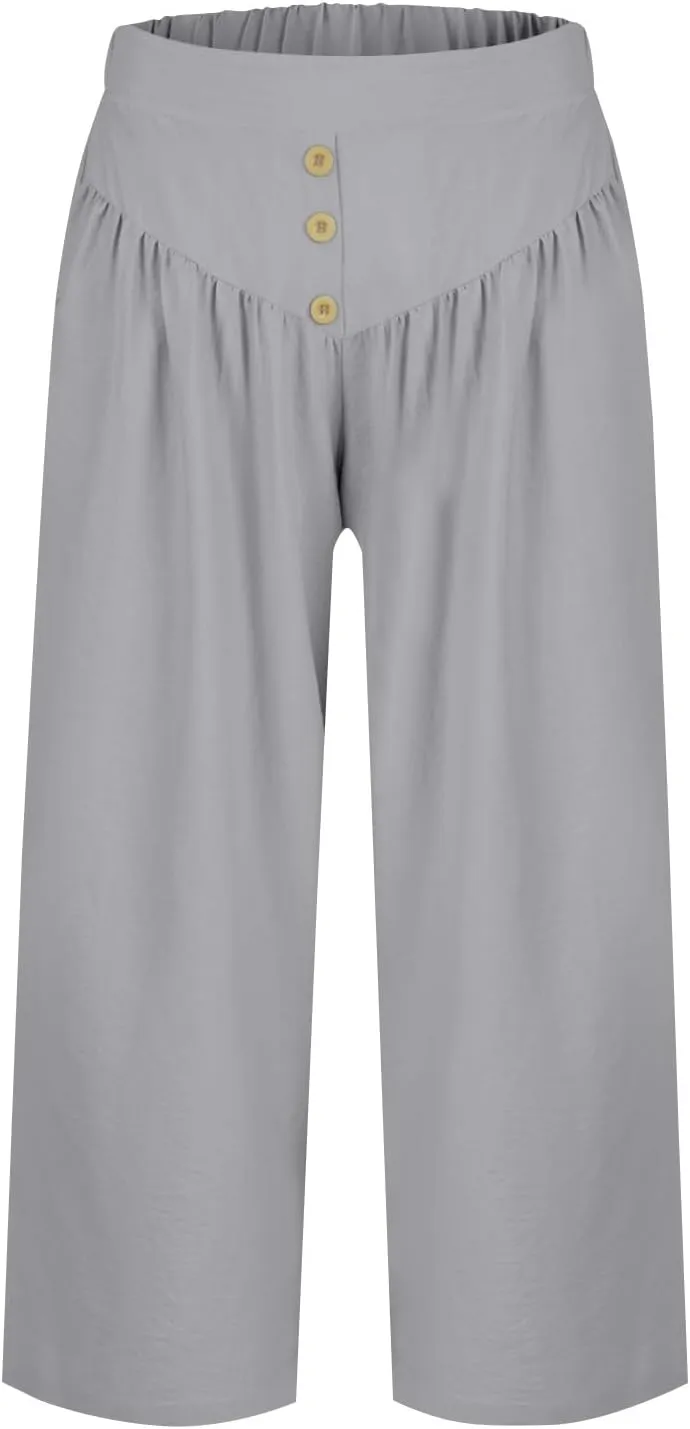 ADHOWBEW Wide Leg Linen Pants for Women Summer 2025 Cover Ups Work Slacks Flowy Palazzo Plus Size Dressy Lounge Trousers