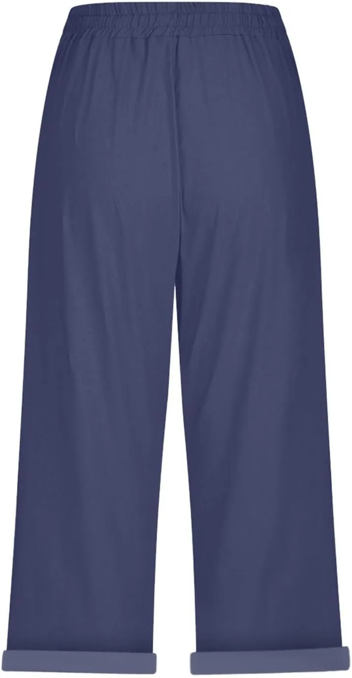 ADHOWBEW Women Linen Pants Work Dressy Stretch Plus Size Petite High Waisted Lounge Casual Flowy Cotton Pants