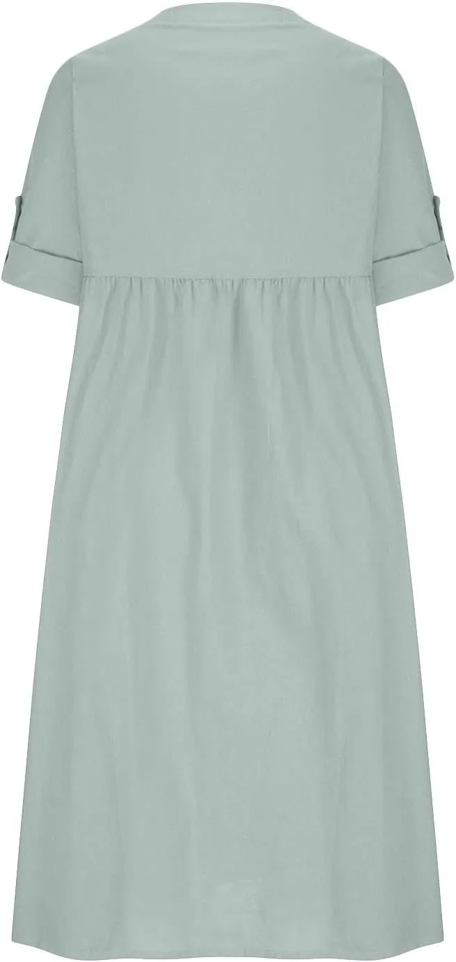 Button Down Dress for Women Casual V Neck Long Sleeve Fashion Pullover Loose Plus Size 2024 Trendy Long Dress
