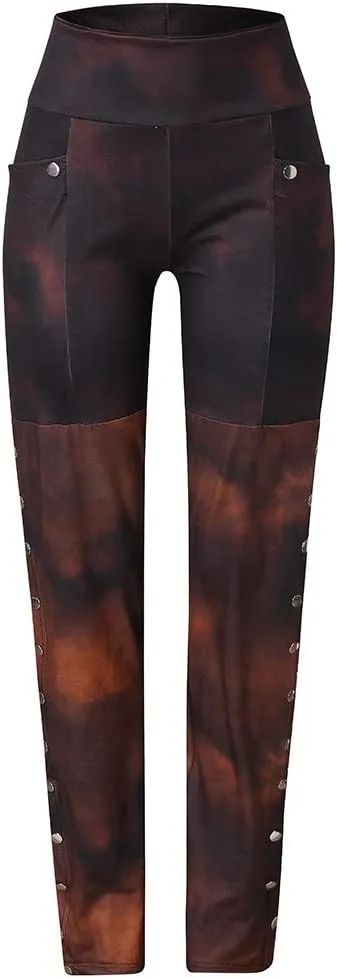 Casual Trousers for Women Stretchy Pencil Fit Rivets Pants Waist Slim Women Sexy High Patchwork Side And Pants