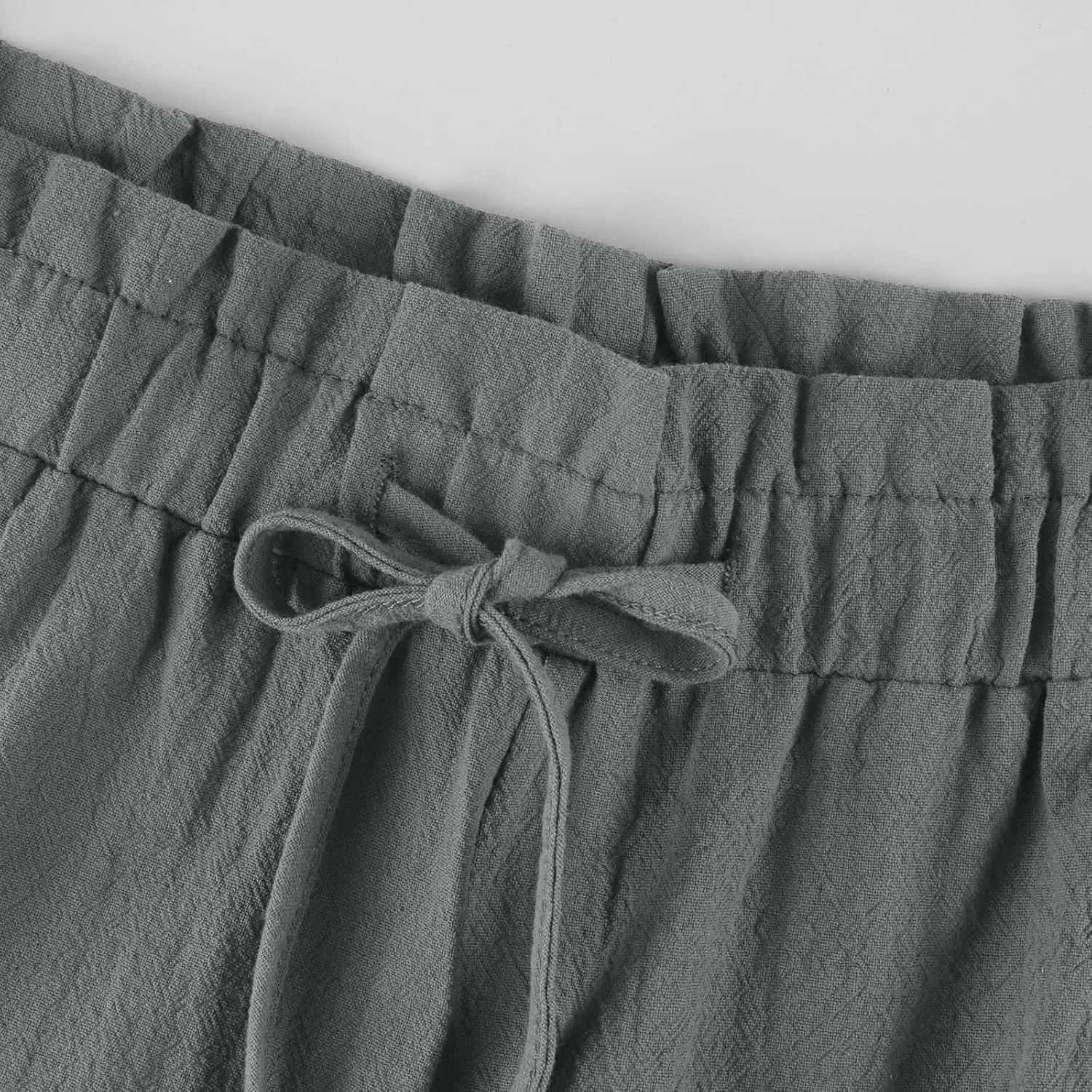 Cotton Linen Pants for Women Wide Leg Cropped Lounge Trousers Drawstring Elastic Waist Summer Beach Pant Outfits
