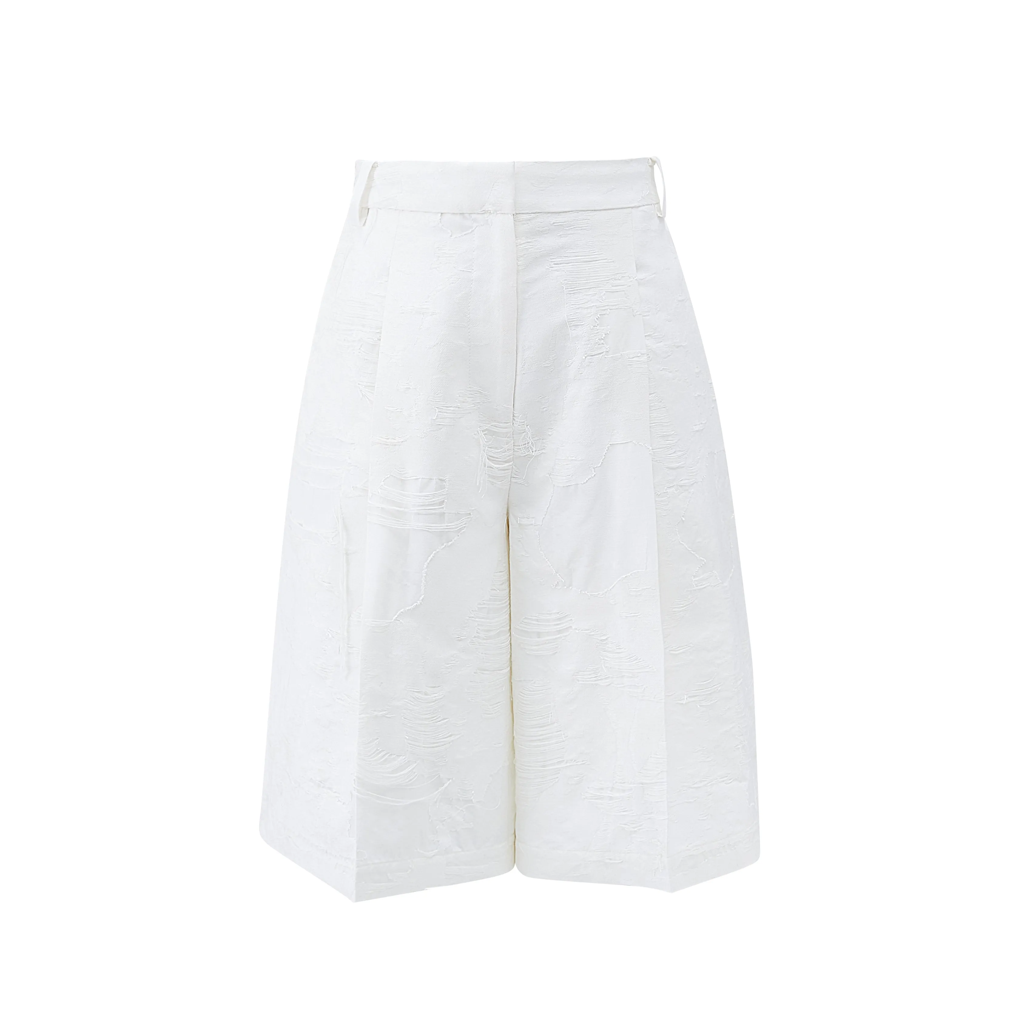 Cream Jacquard Wide Leg Shorts