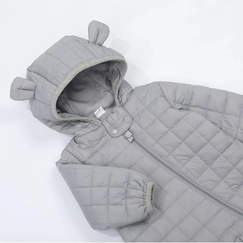 DDY Baby Girl Boy Snowsuit 0-3 Months Down Jacket Hooded Romper Jumpsuit Infant Onesie Winter Outwear Grey