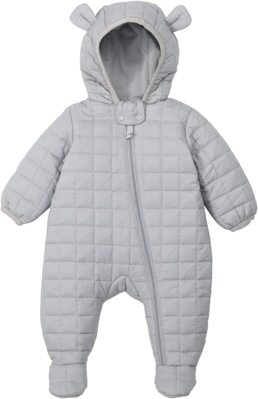 DDY Baby Girl Boy Snowsuit 0-3 Months Down Jacket Hooded Romper Jumpsuit Infant Onesie Winter Outwear Grey