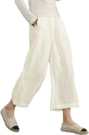 ECUPPER Womens Cotton Cropped Pants Loose Fit Wide Leg Capri Casual Plus Size Elastic Waist Trousers