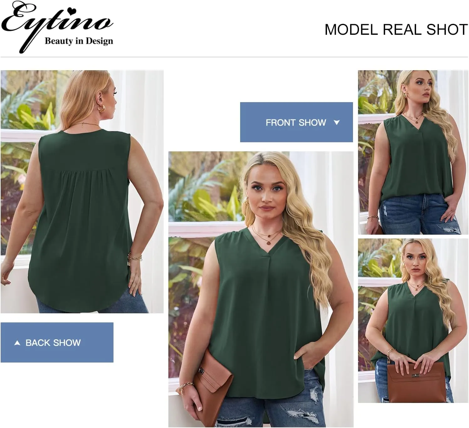 Eytino Womens Plus Size Tank Tops Summer Sleeveless V Neck Casual Loose Chiffon Blouse Office Work Shirts(1X-5X)