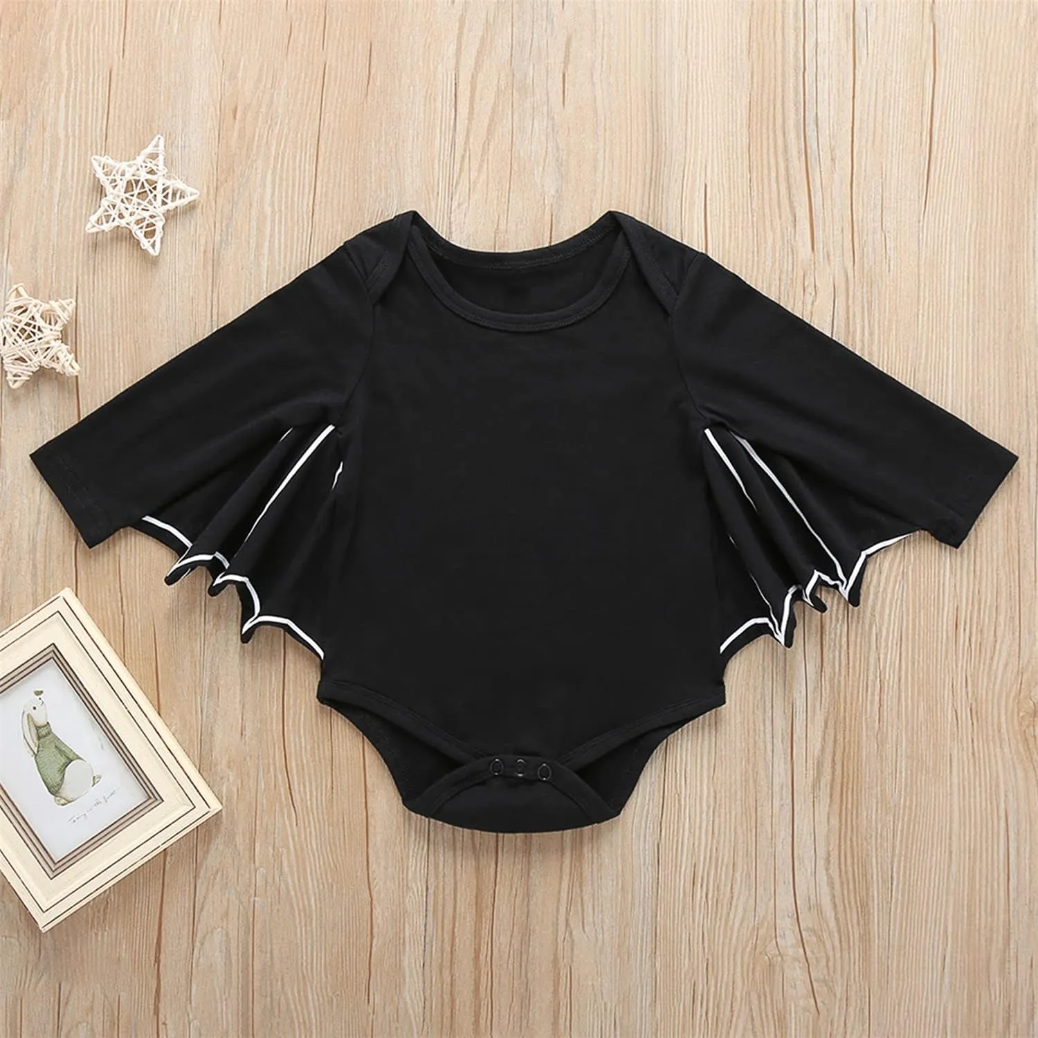 FANCYINN Infant Baby Black Bat Costumes Cloak Romper with Cartoon Bat Hat Halloween Bat Romper & Pants & Hat 3pcs