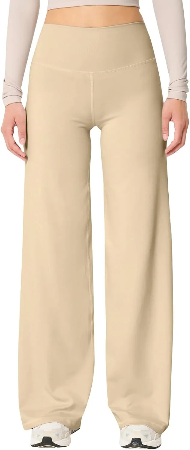 fanmpghleoo Wide Leg Yoga Pants for Women High Waisted Pull On Stretchy Work Pants Business Casual Athletic Trousers Pants