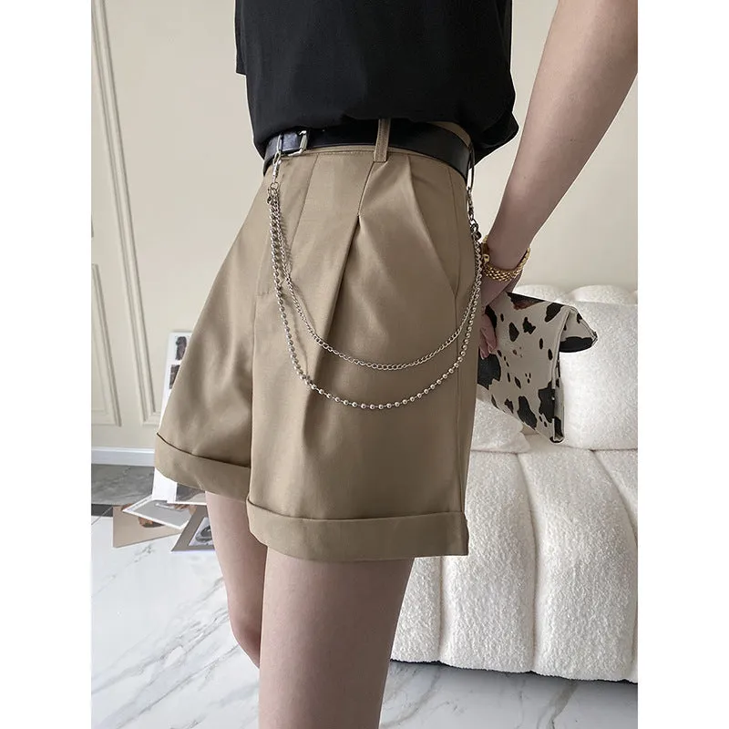 Fashion Retro Design Side Chain Suit Shorts