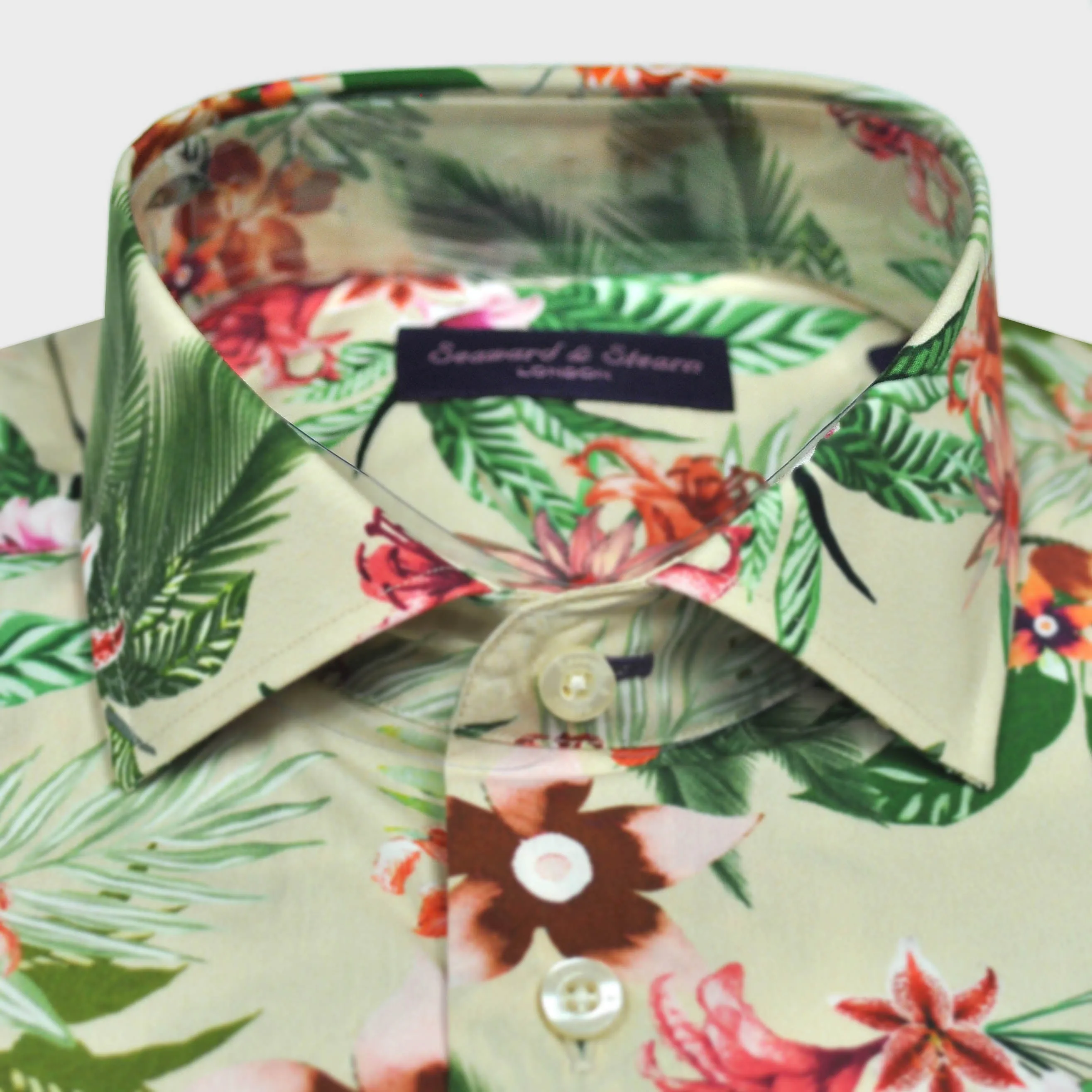 Flowery Shirt in Light Peach & Green & Claret