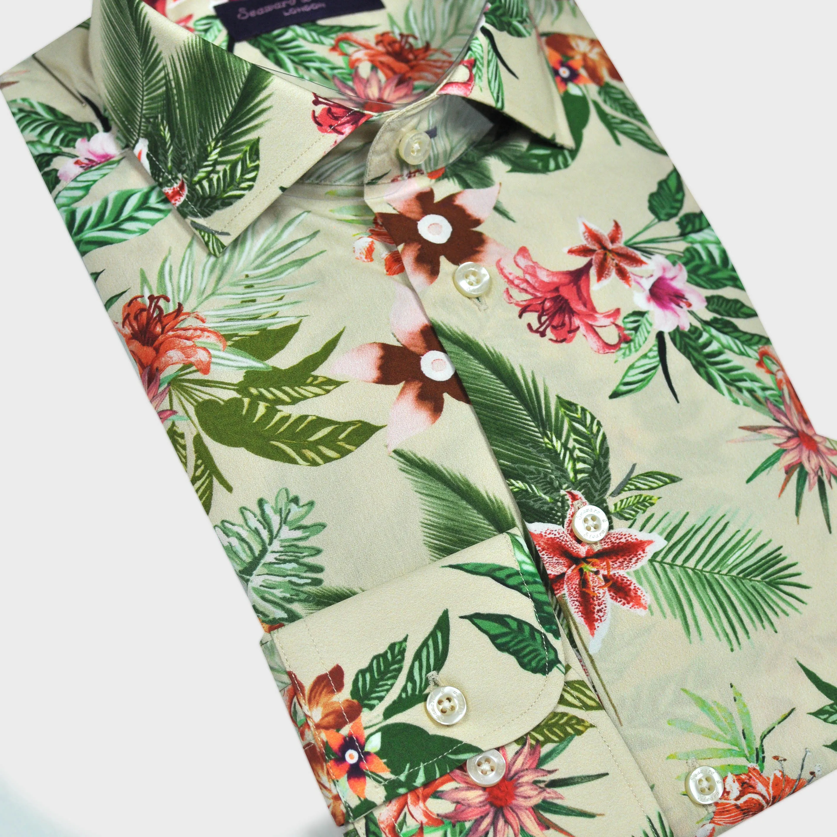 Flowery Shirt in Light Peach & Green & Claret