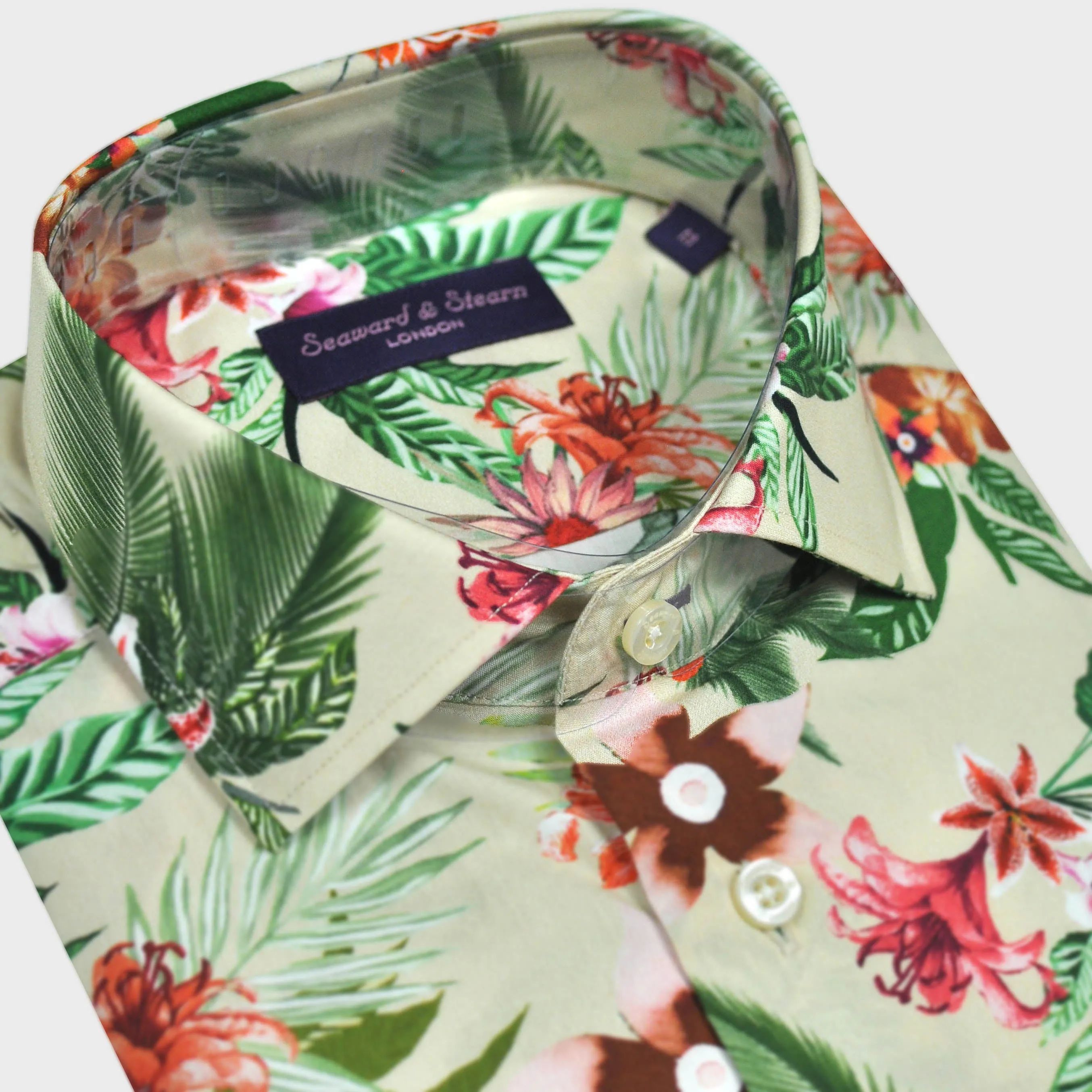 Flowery Shirt in Light Peach & Green & Claret