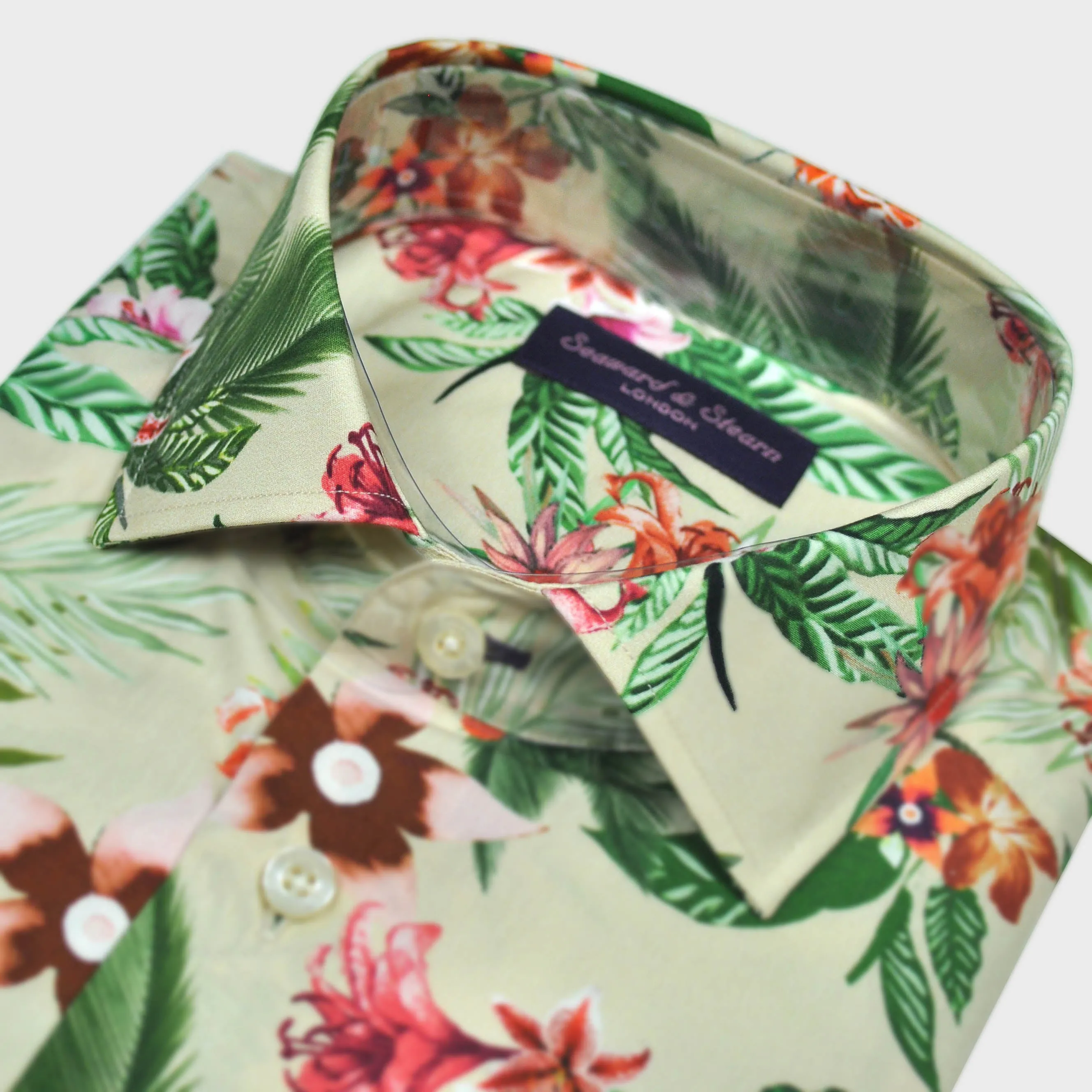 Flowery Shirt in Light Peach & Green & Claret