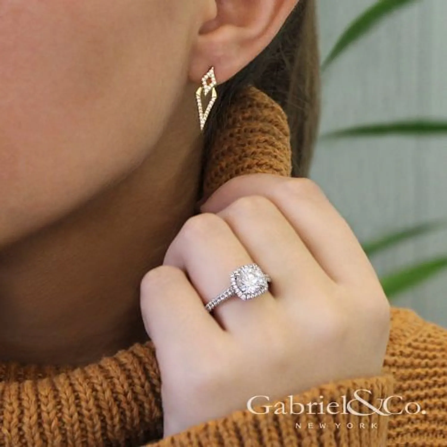 Gabriel & Co. "Peek A Boo" Triangular Diamond Drop Earrings