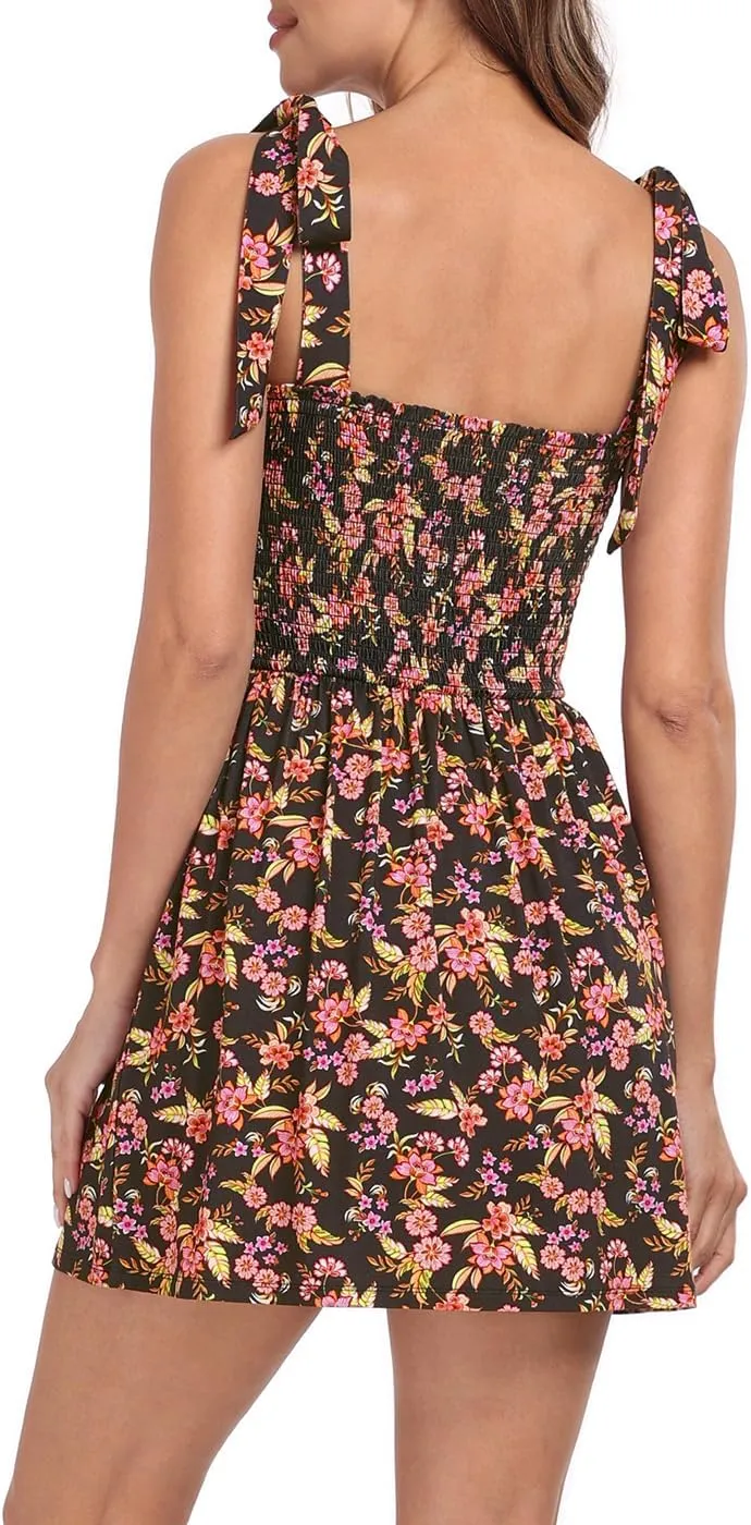 HDE Women's Romper Dress with Built in Shorts Summer Smocked Mini Sundress
