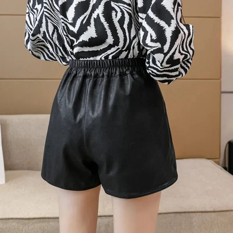 High Waist A-line PU Short for Women's Streetwear Casual