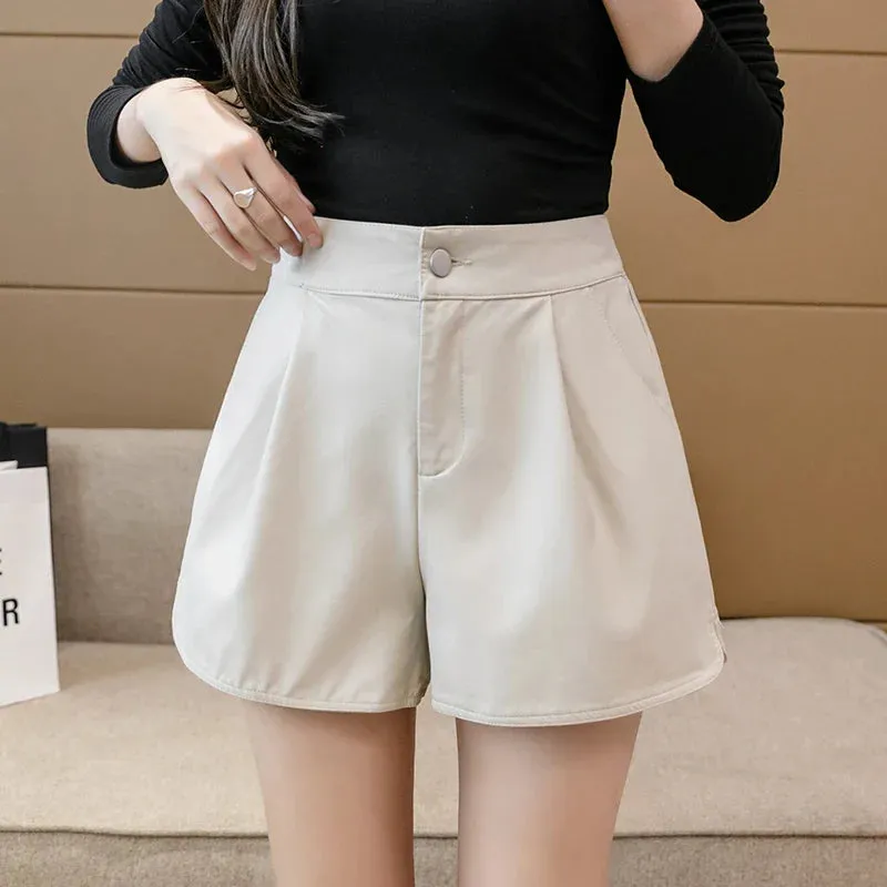 High Waist A-line PU Short for Women's Streetwear Casual