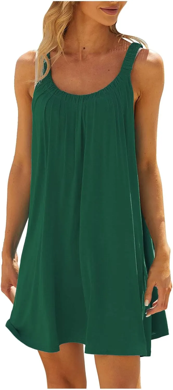 Hvyesh Summer Dresses for Women Casual Beach Sleeveless Pockets Casual Loose Spaghetti Strap Tank Dress Knee Length Sundress