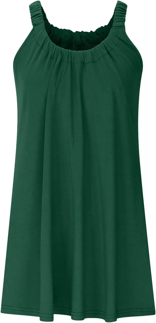 Hvyesh Summer Dresses for Women Casual Beach Sleeveless Pockets Casual Loose Spaghetti Strap Tank Dress Knee Length Sundress