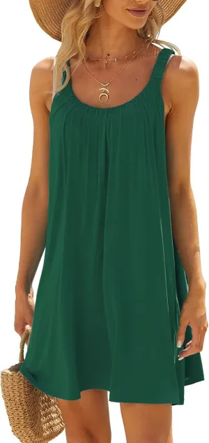 Hvyesh Summer Dresses for Women Casual Beach Sleeveless Pockets Casual Loose Spaghetti Strap Tank Dress Knee Length Sundress