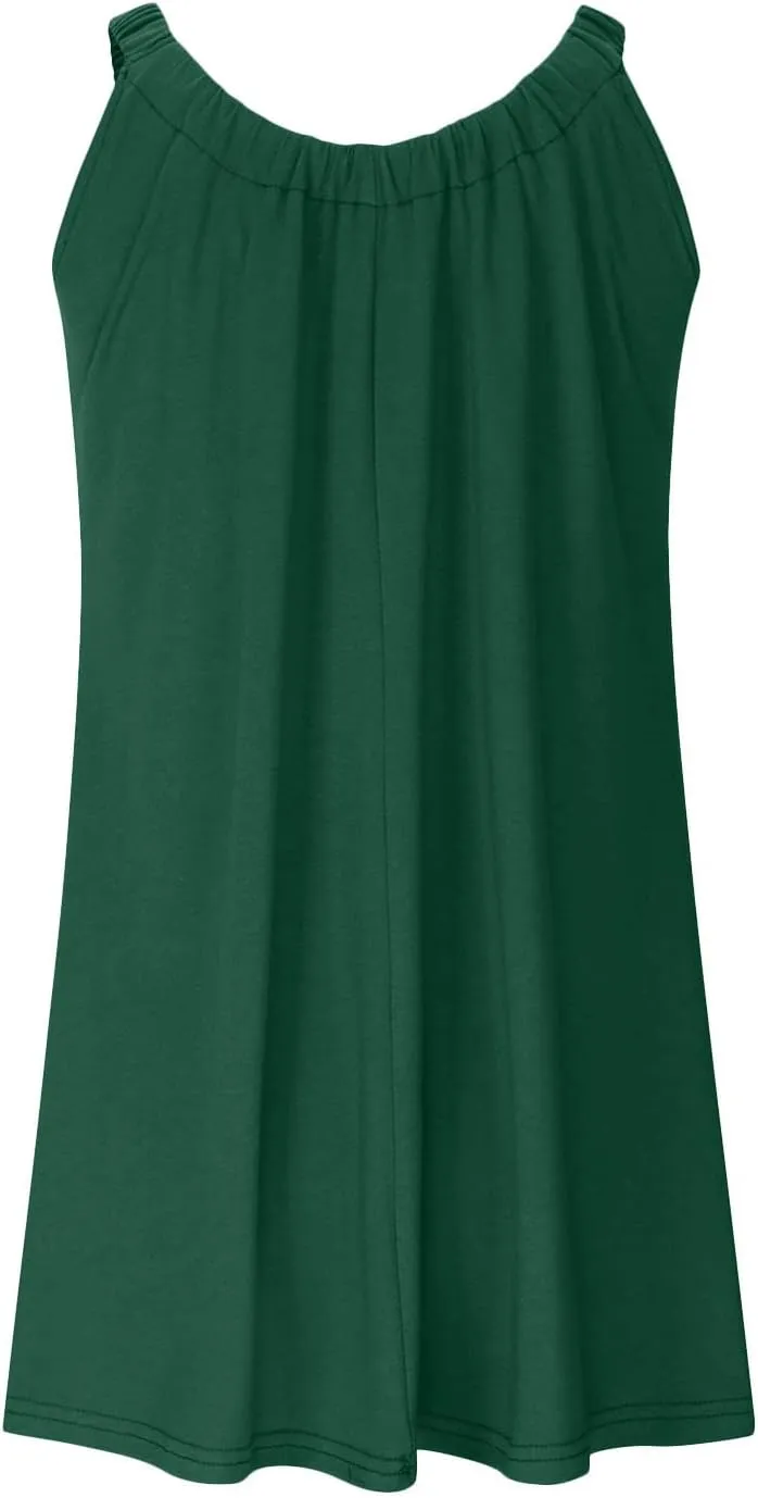 Hvyesh Summer Dresses for Women Casual Beach Sleeveless Pockets Casual Loose Spaghetti Strap Tank Dress Knee Length Sundress