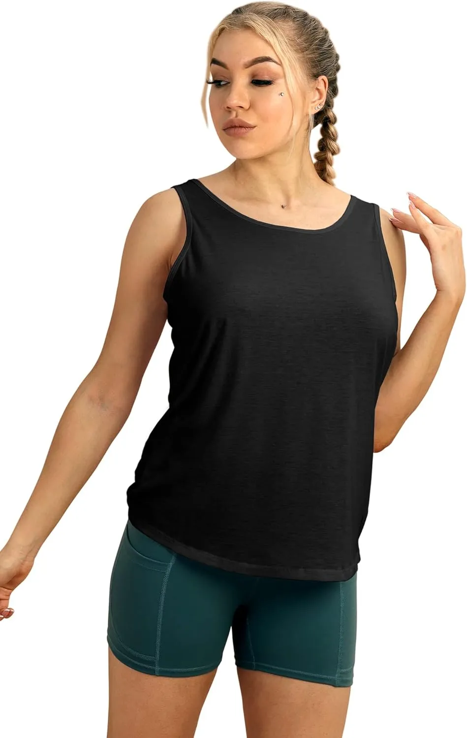 icyzone Women's Open Back High Neck Workout Athletic Gym Tank Tops
