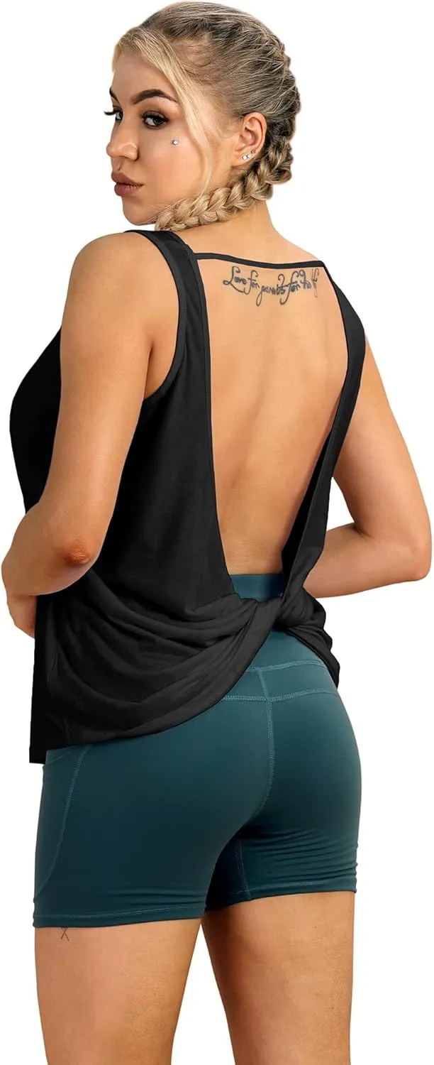 icyzone Women's Open Back High Neck Workout Athletic Gym Tank Tops