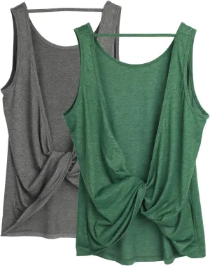 icyzone Women's Open Back High Neck Workout Athletic Gym Tank Tops