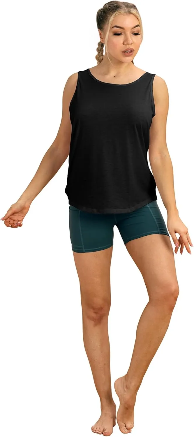 icyzone Women's Open Back High Neck Workout Athletic Gym Tank Tops