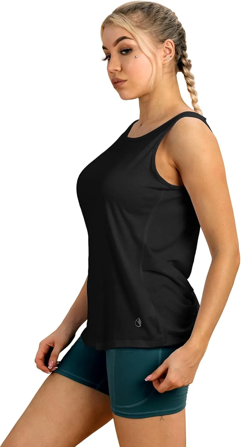 icyzone Women's Open Back High Neck Workout Athletic Gym Tank Tops