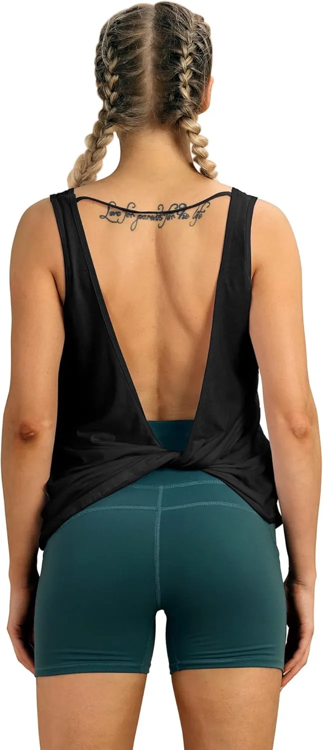 icyzone Women's Open Back High Neck Workout Athletic Gym Tank Tops