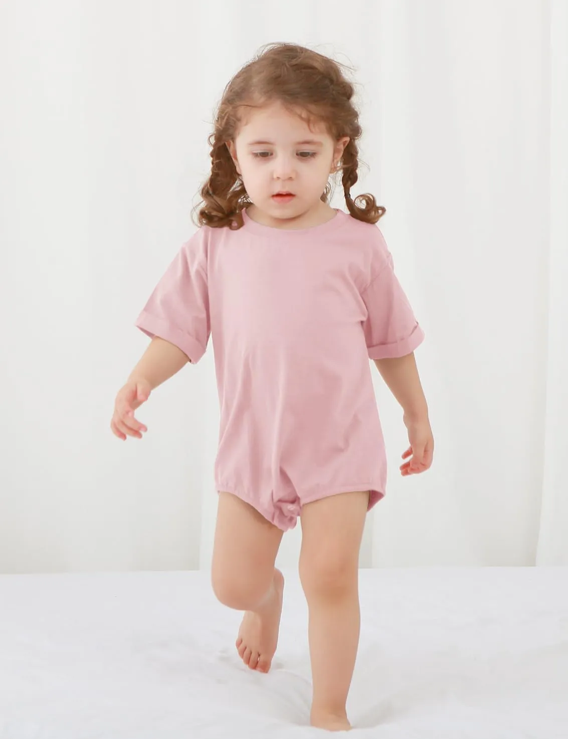 Jimonda Baby Boy Girl Bubble Romper Solid Color Bodysuit Short Sleeve Organic Cotton T-Shirt