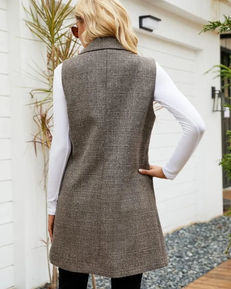 Kedera Women's Single Breasted Long Vest Jacket Casual Sleeveless Pocket Outerwear Longline Trench Coat