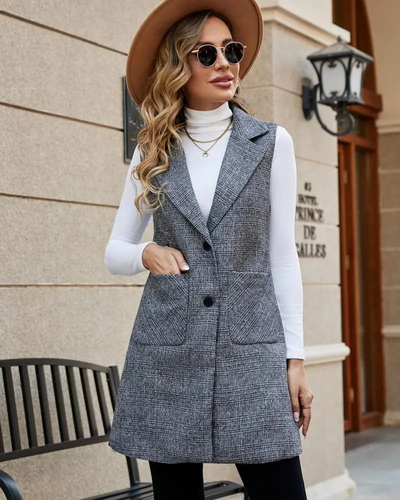 Kedera Women's Single Breasted Long Vest Jacket Casual Sleeveless Pocket Outerwear Longline Trench Coat