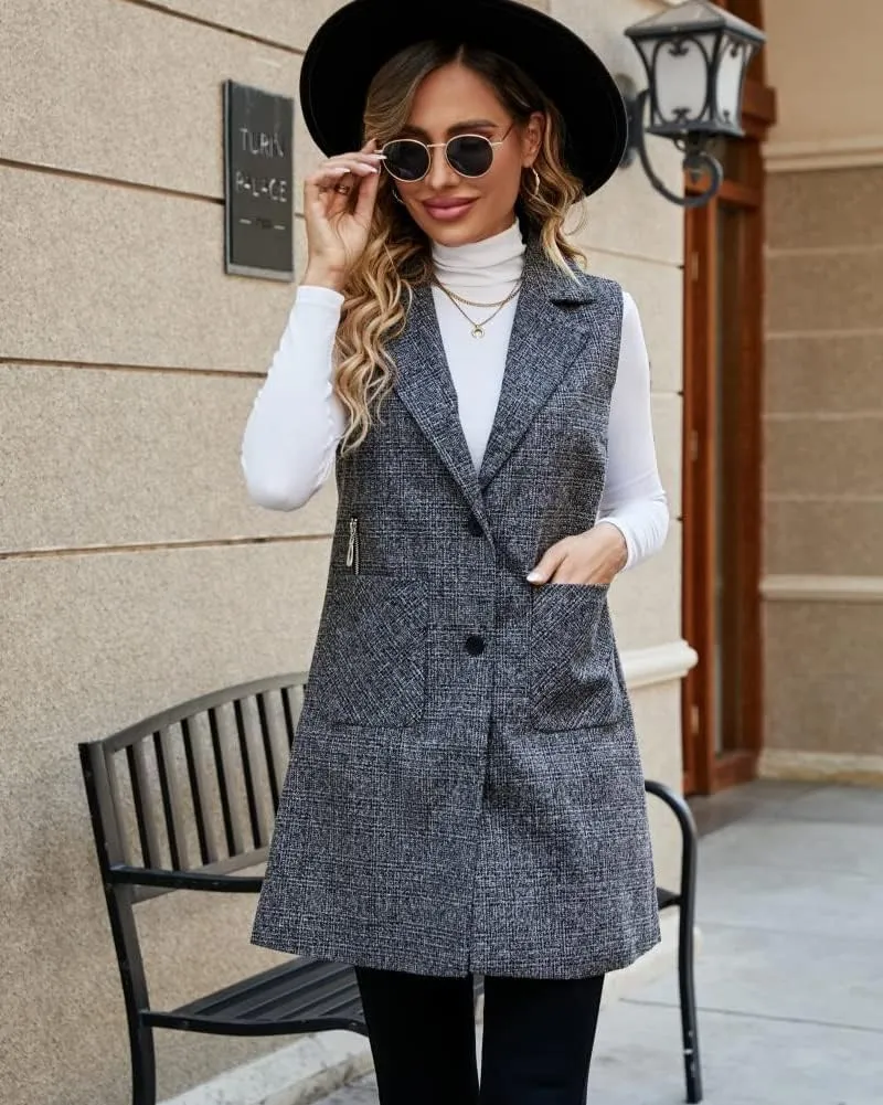 Kedera Women's Single Breasted Long Vest Jacket Casual Sleeveless Pocket Outerwear Longline Trench Coat