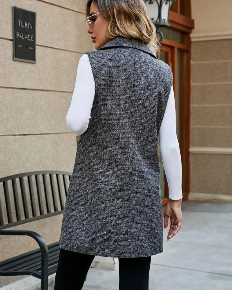 Kedera Women's Single Breasted Long Vest Jacket Casual Sleeveless Pocket Outerwear Longline Trench Coat