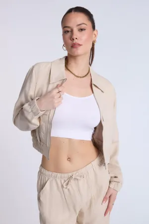 Linen-Blend Cargo Bomber Jacket