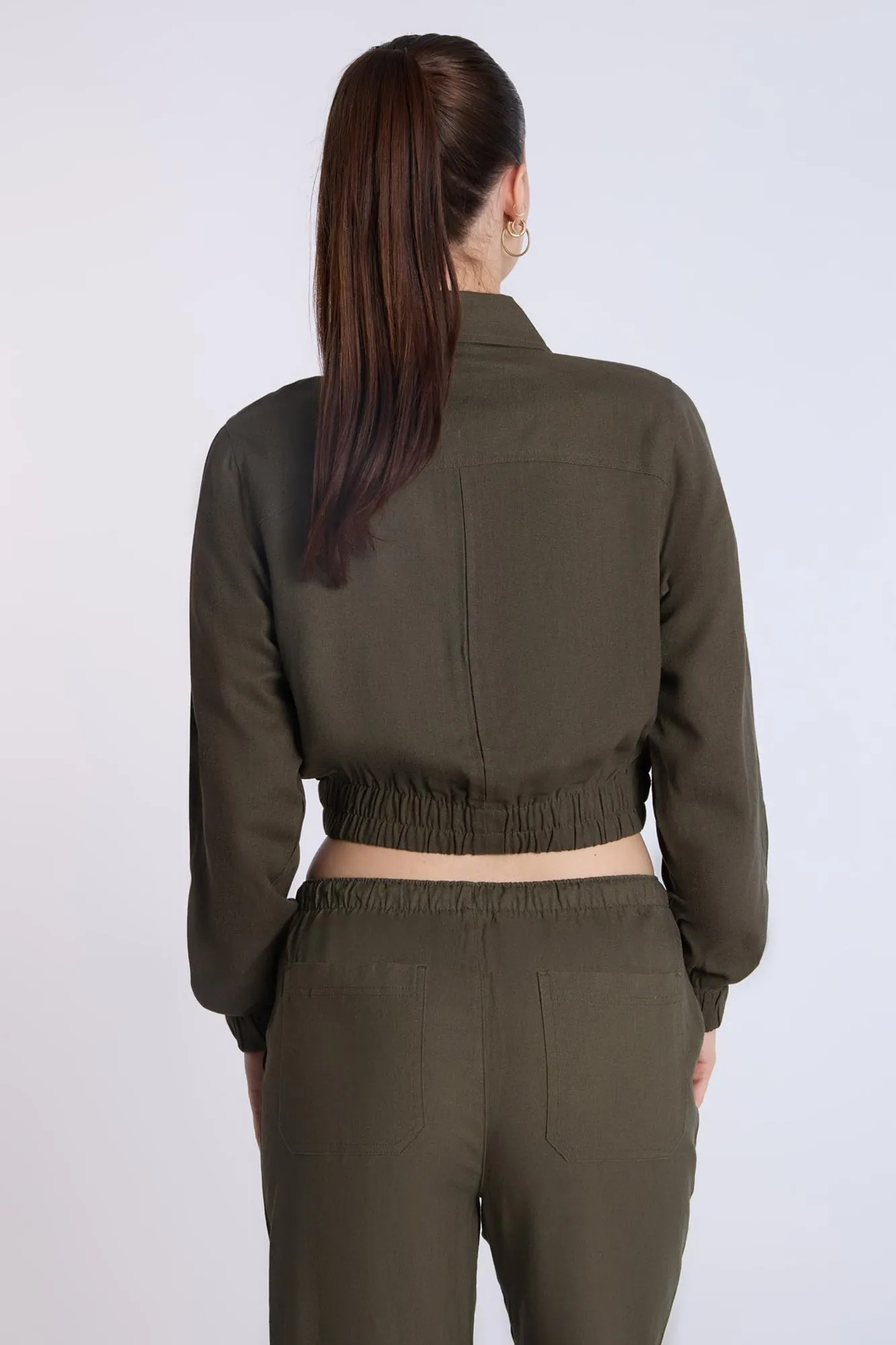 Linen-Blend Cargo Bomber Jacket