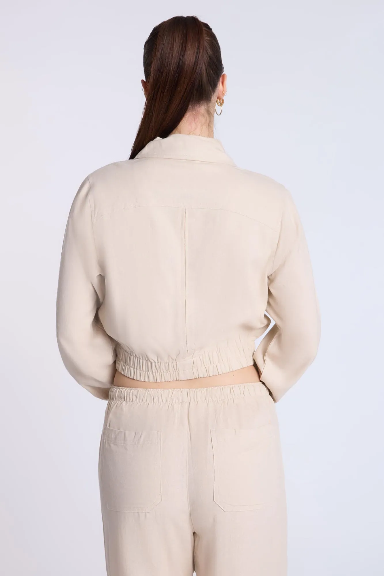 Linen-Blend Cargo Bomber Jacket
