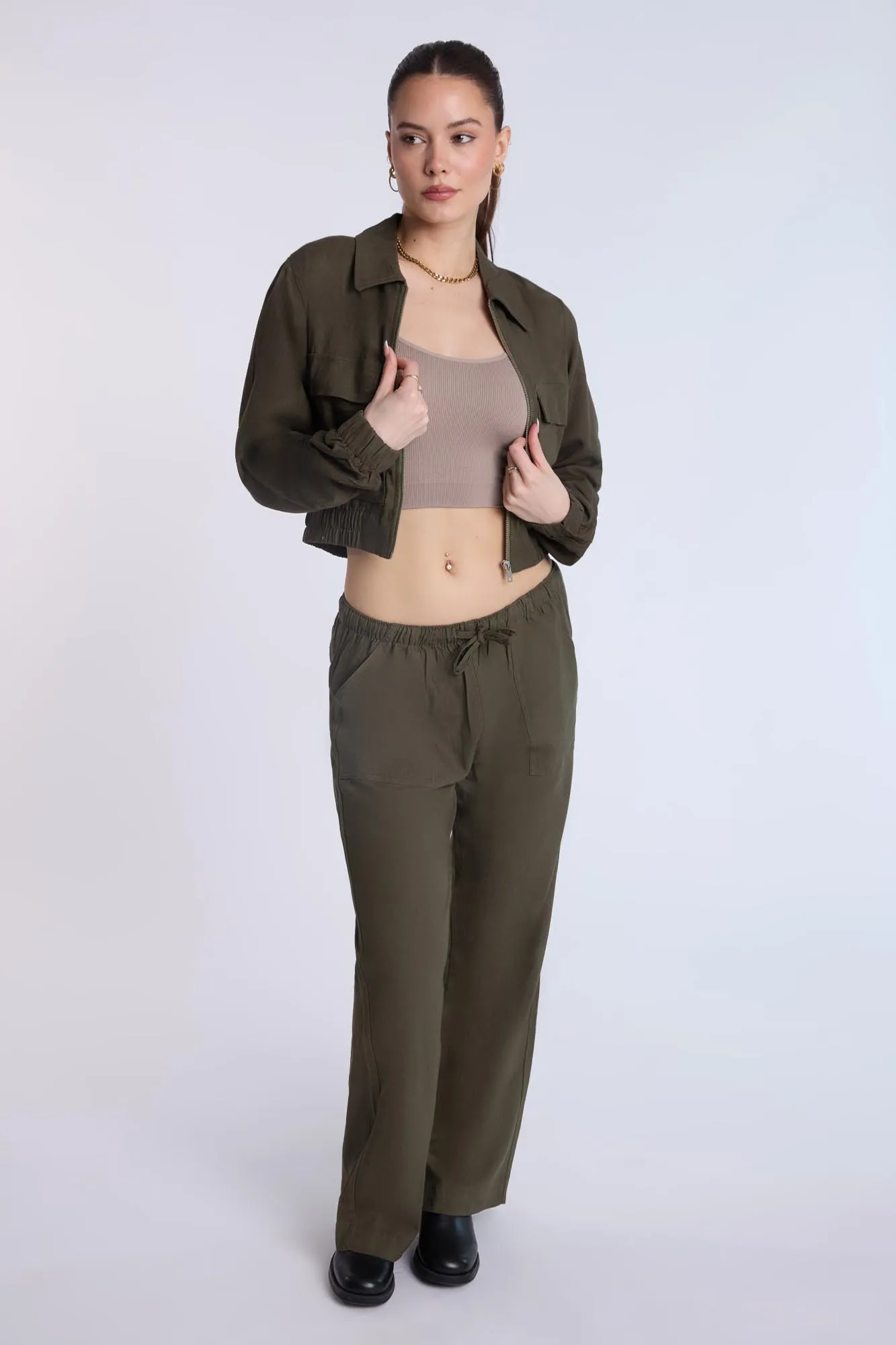 Linen-Blend Cargo Bomber Jacket