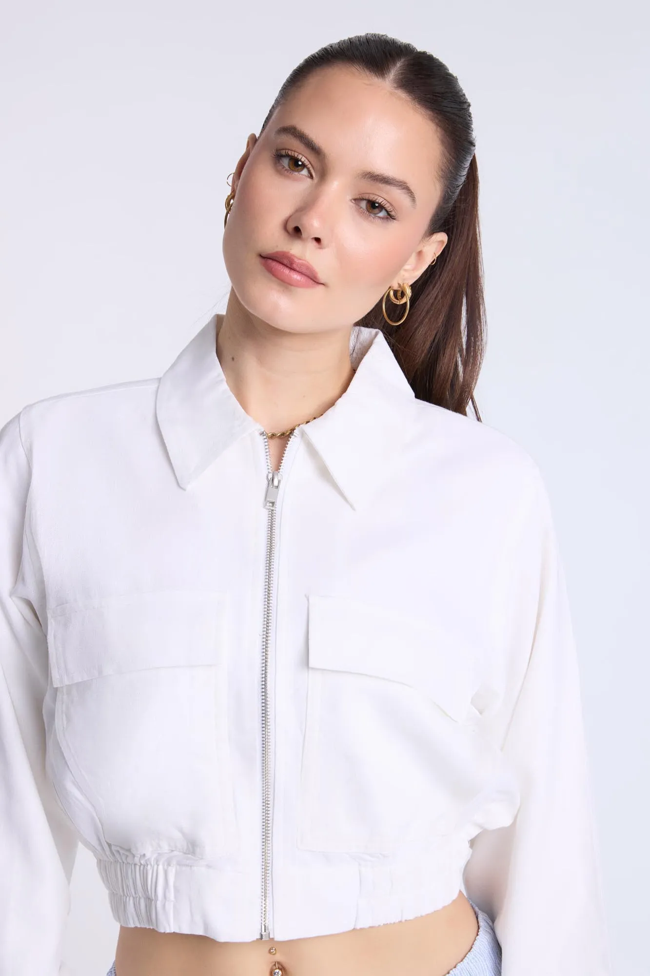 Linen-Blend Cargo Bomber Jacket
