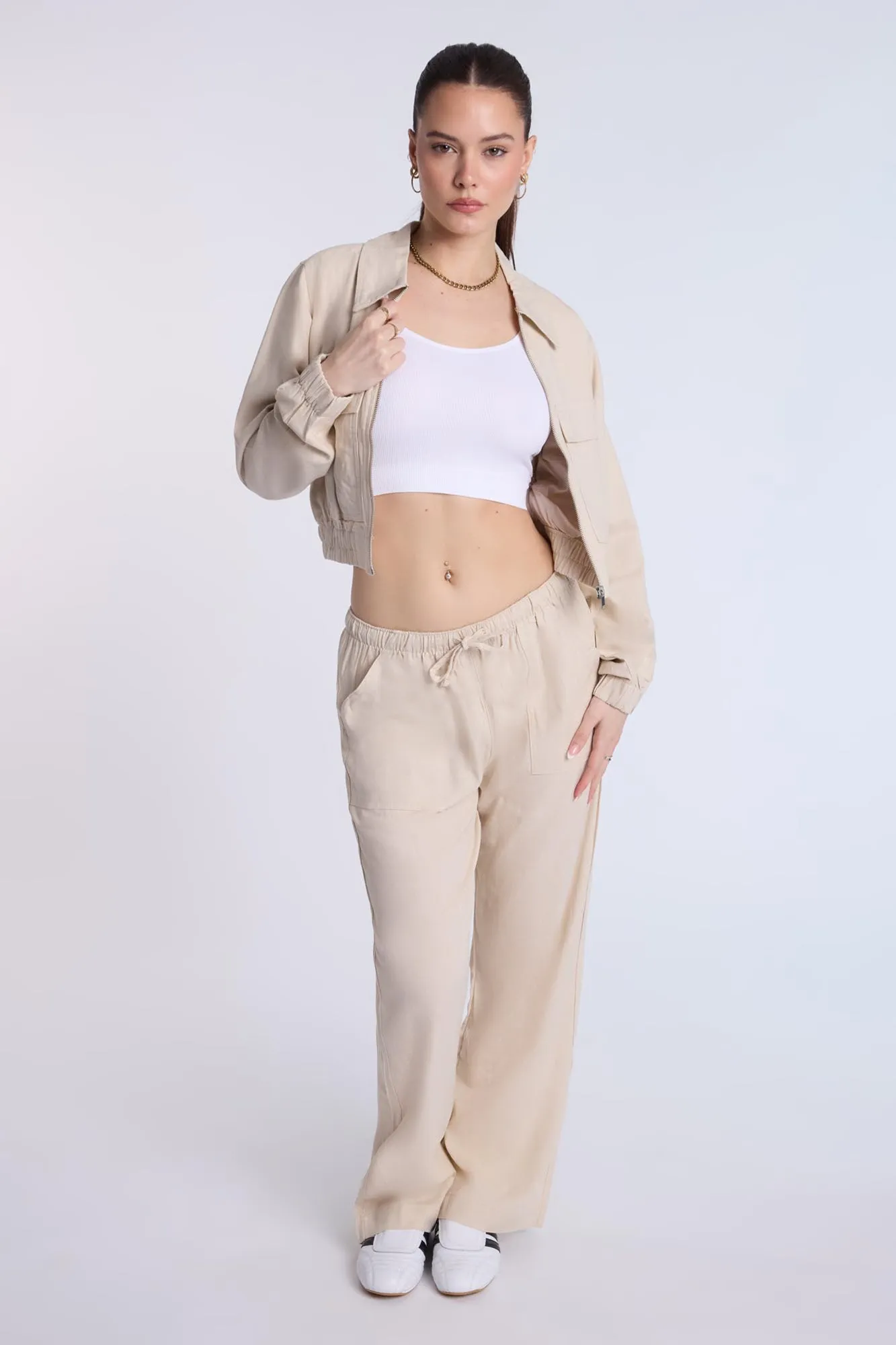 Linen-Blend Cargo Bomber Jacket