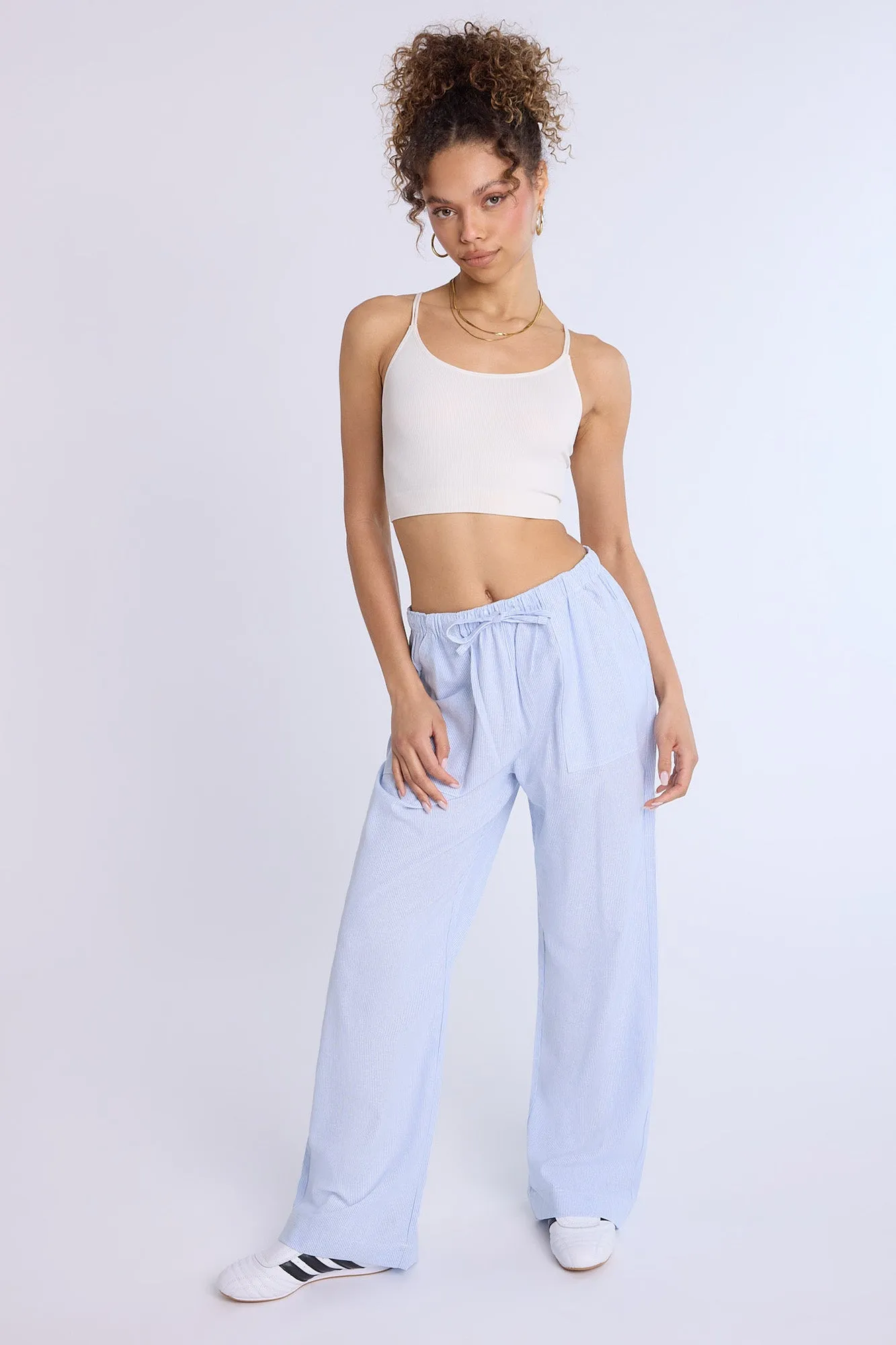 Linen-Blend Pull-On Wide Leg Pants