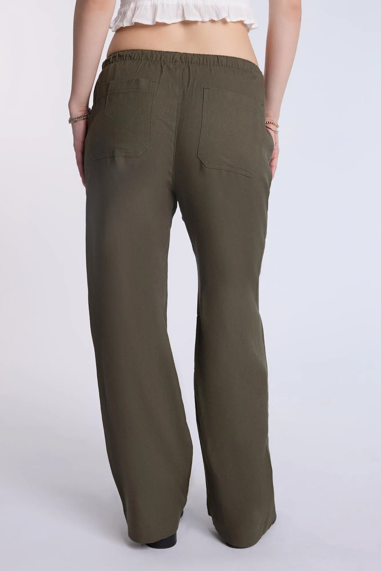 Linen-Blend Pull-On Wide Leg Pants