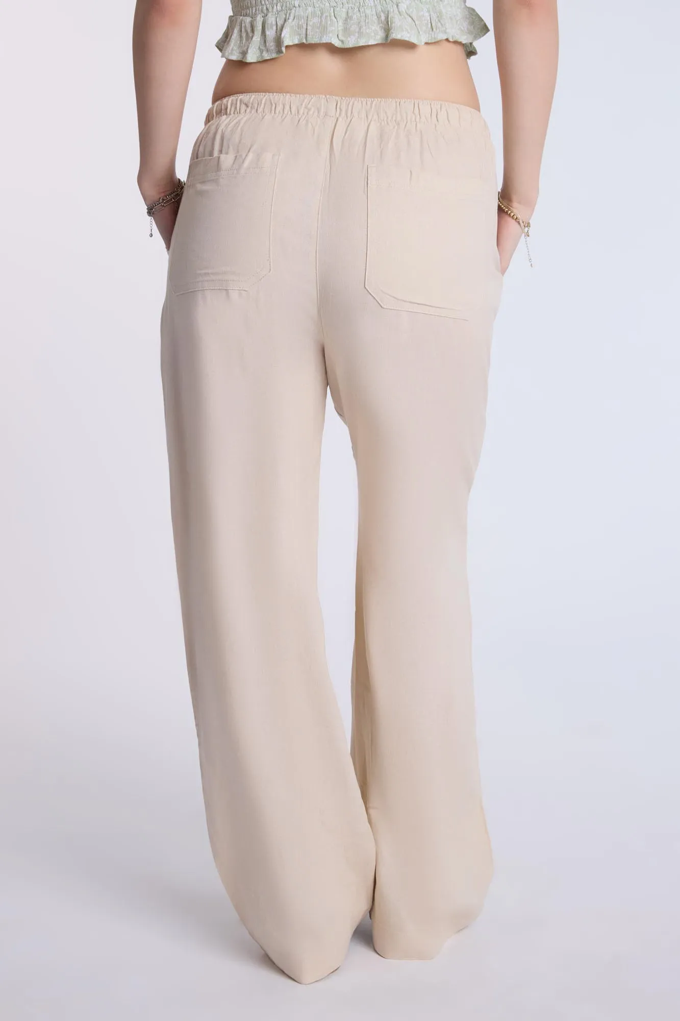 Linen-Blend Pull-On Wide Leg Pants