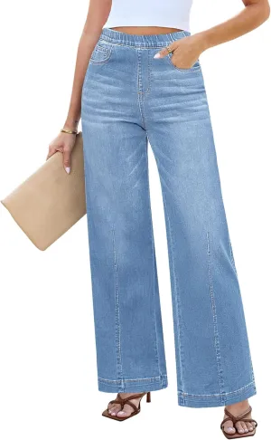 LookbookStore Wide Leg Jeans for Women Trendy High Waisted Trousers Stretchy Baggy Denim Pants