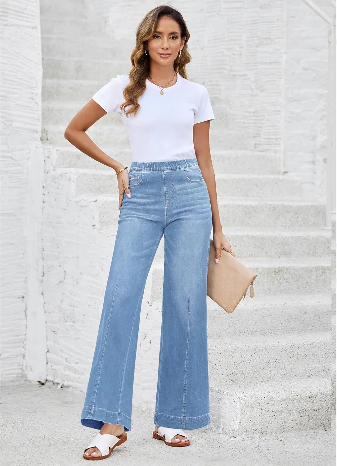 LookbookStore Wide Leg Jeans for Women Trendy High Waisted Trousers Stretchy Baggy Denim Pants